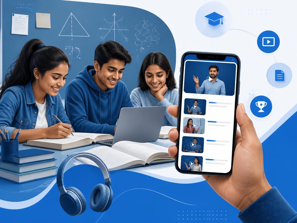 Students watching organised video lectures on the app